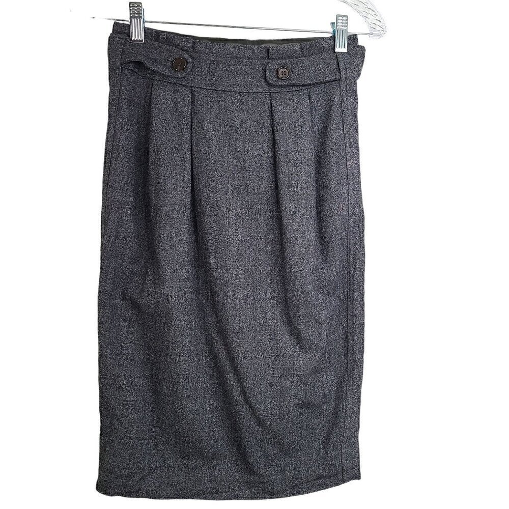 Martin + Osa Charcoal Black Wool Nautical Pleated Pencil Skirt